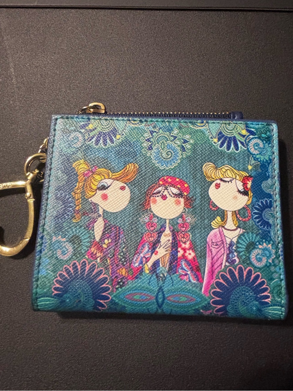 Blue Girls Night Out Sisterhood Friends Trio Zip Card Wallet with Keyring Retro